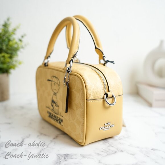 NWT Coach X Peanuts CBJ63 Satchel Crossbody Bag In Signature Canvas Charlie Brow - Picture 8 of 12